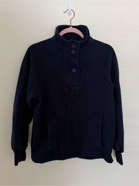 Navy Button-Neck Pullover Sweatshirt